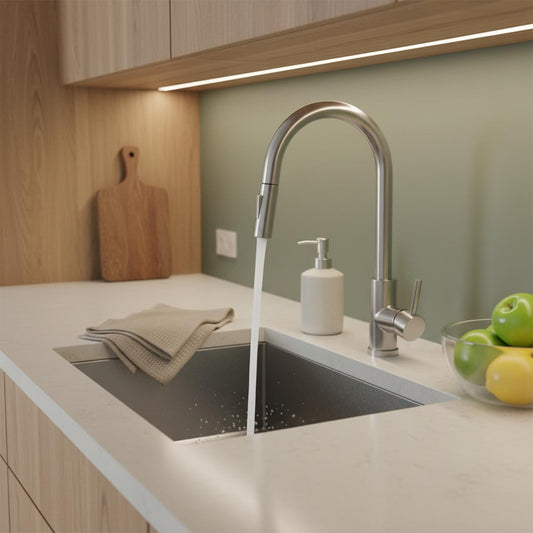 Brushed Steel single lever kitchen tap