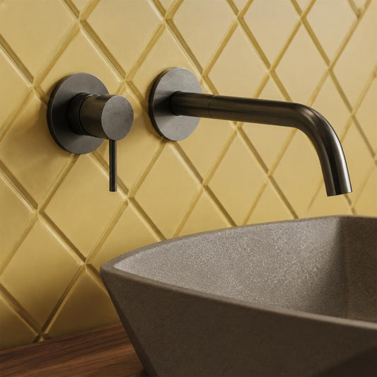 Brushed black wall mounted basin tap 1200