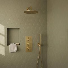 Brushed brass 2 outlet concealed shower set with shower handset and shower head