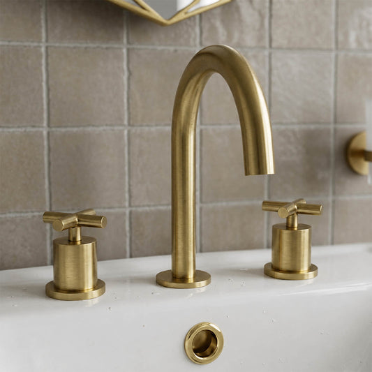 Brushed brass 3-hole basin mixer tap 1200