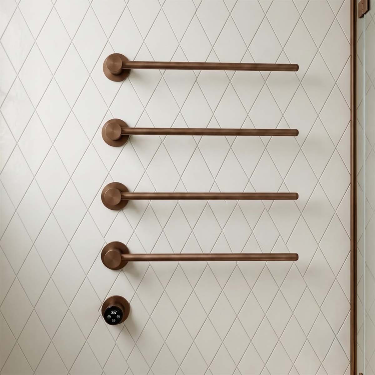 Brushed brass electric towel rail bars 