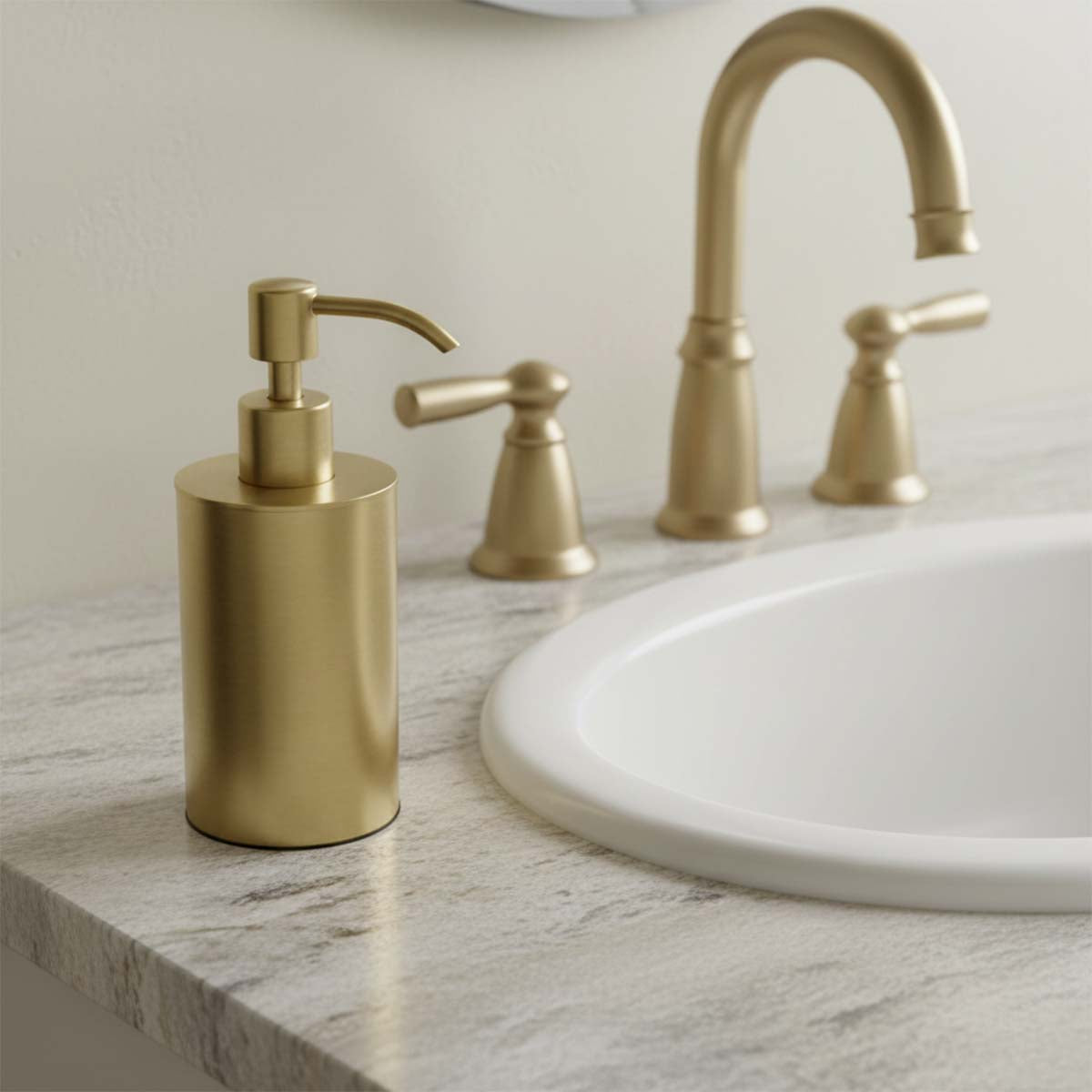Brushed gold soap dispenser deck mounted