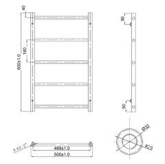 Dual fuel gold towel rail technical drawing