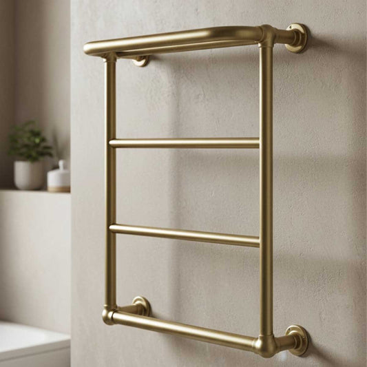 Brushed brass traditional towel rail radiator dual fuel 