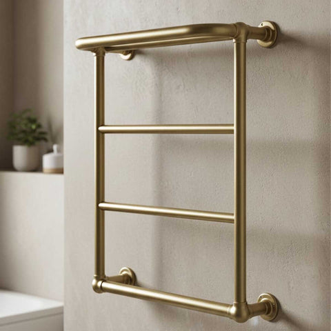 Brushed brass traditional towel rail radiator dual fuel 