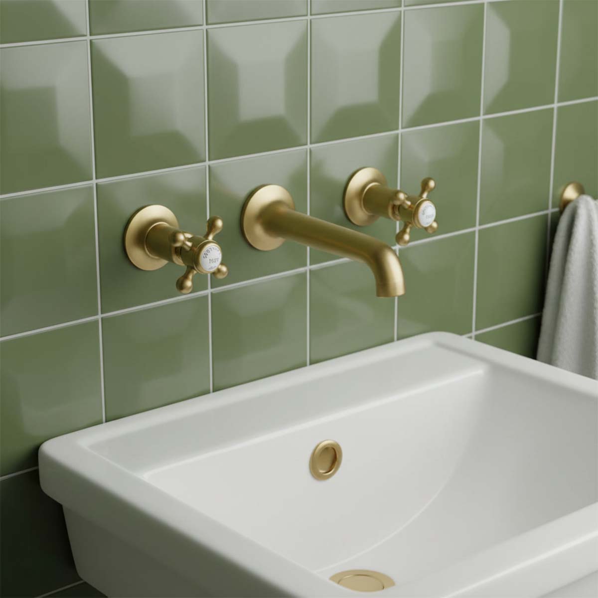 Brushed brass traditional wall mounted tap