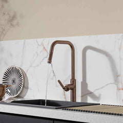 Brushed bronze pull out kitchen mixer tap
