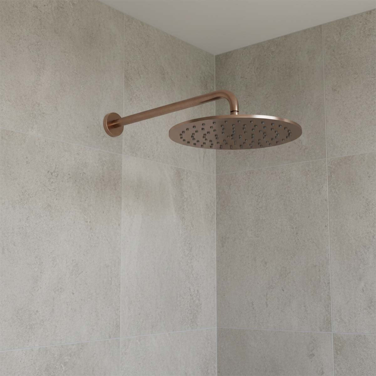 Brushed bronze shower arm and shower head wall mounted 250mm