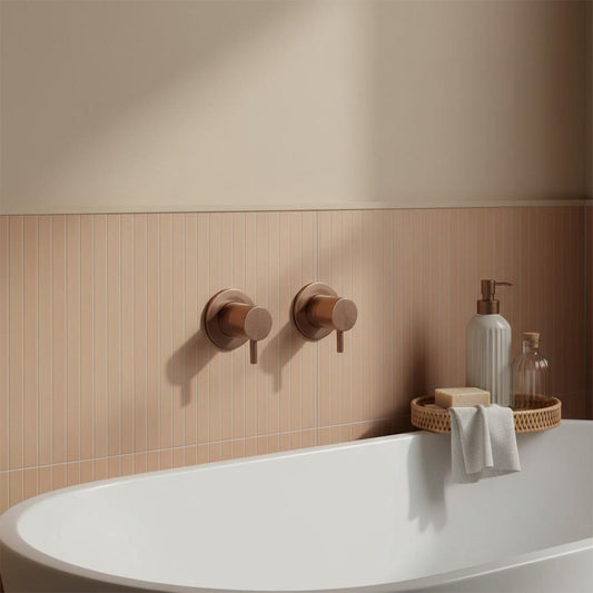 Brushed bronze stop valves wall mounted  1200