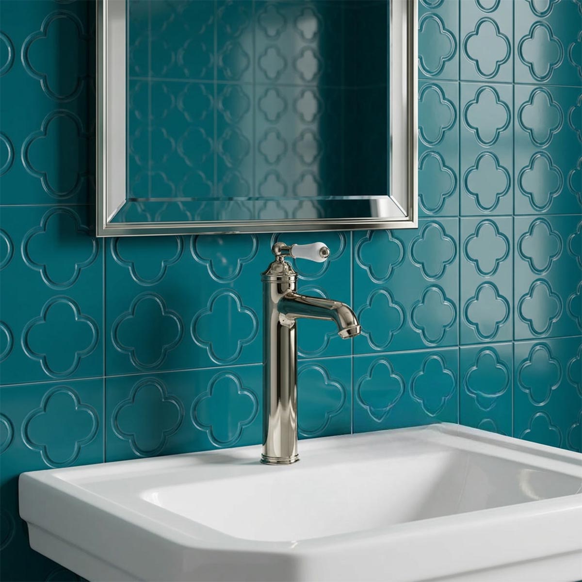 Brushed nickel tall basin tap