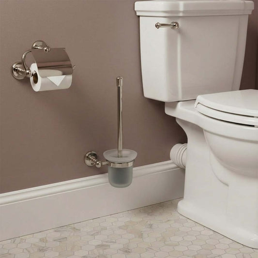 Brushed nickel toilet brush with glass cup holder 1200