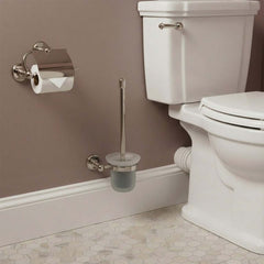 Brushed nickel toilet brush with glass cup holder