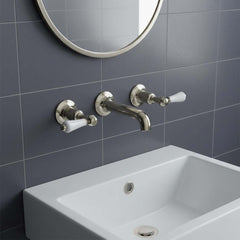 Brushed nickel traditional 3-hole basin mixer tap