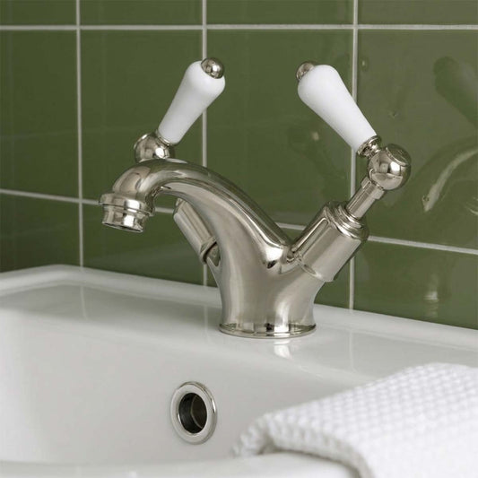Brushed nickel traditional basin mixer tap 1200