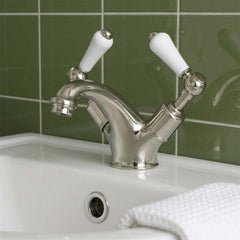 Brushed nickel traditional basin mixer tap