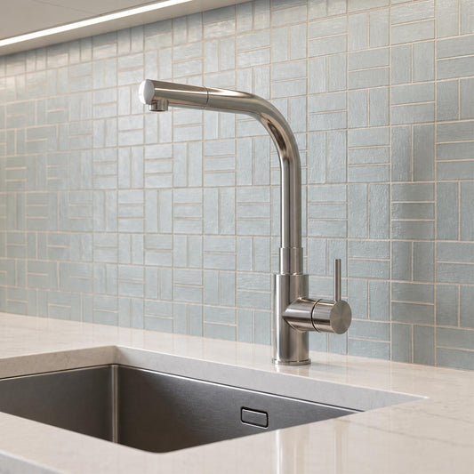 Brushed stainless steel pull out kitchen tap in Ireland  1200