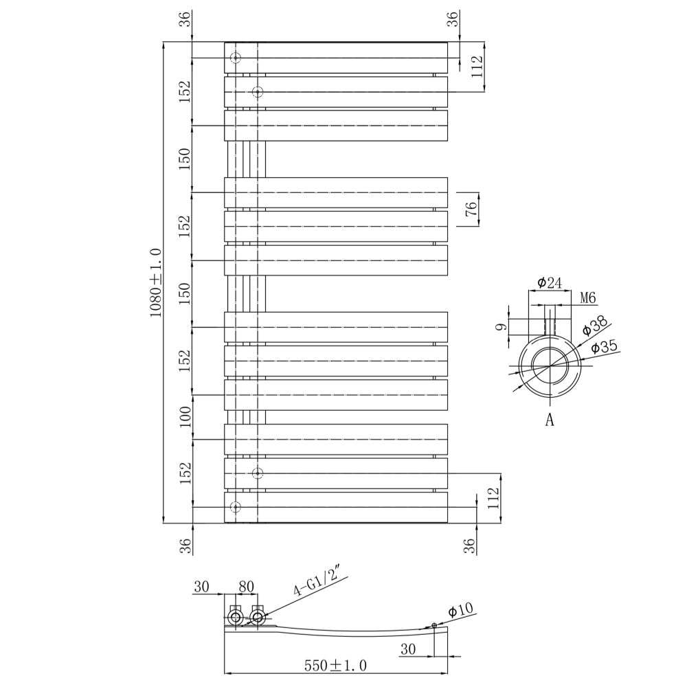 CLEO Brushed Brass Towel Radiator - 1080 X 550