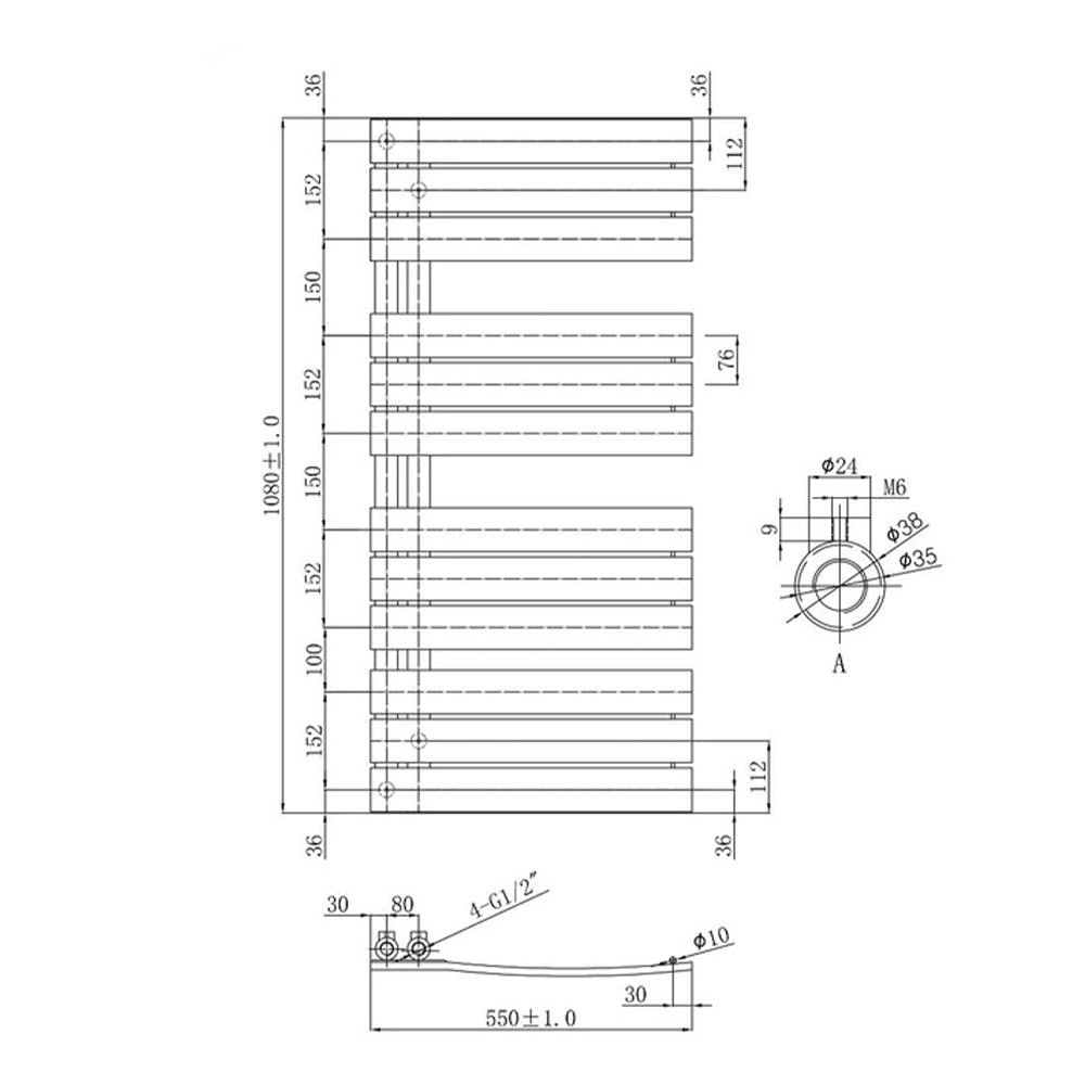 CLEO Vertical Radiato Brushed Black Technical Drawing