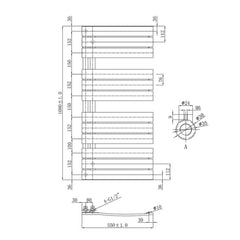 Vertical Radiator Brushed Black Technical Drawing
