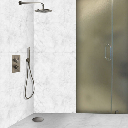 Thermostatic Concealed Shower Valve, Fixed Shower Head & Handset - Brushed Black