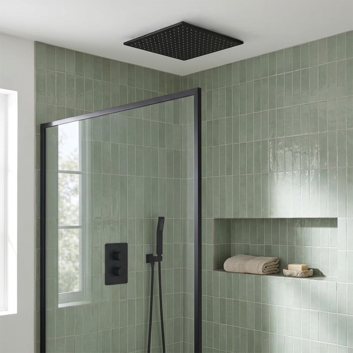 Ceiling mounted black square rain shower head