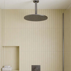 Ceiling mounted shower arm 150mm and shower head brushed black 250mm