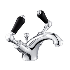Black Twin Lever Basin Mixer Taps With Pop-up Waste - Chrome Finish