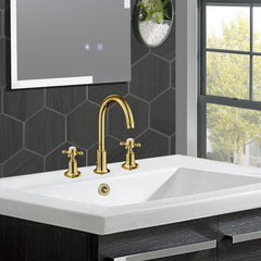 Antique brass basin tap with dual crosshead handle