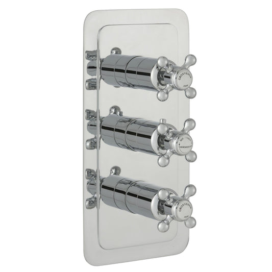 Chester Crosshead Three Outlet Concealed Thermostatic Shower Valve. With separate temperature control, you can set the temperature to suit you 1800