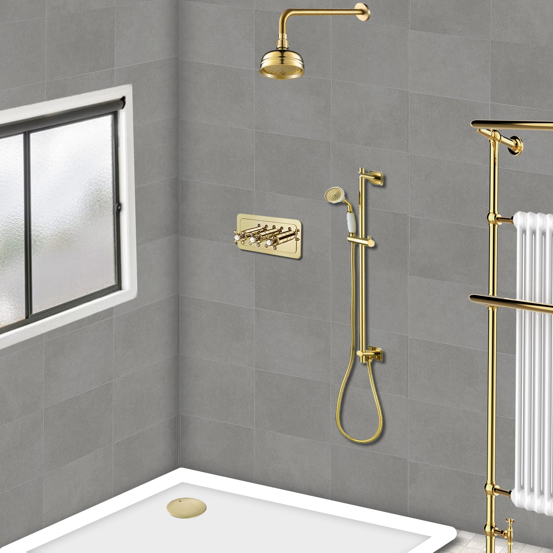 Chester Gold Cross thermostatic concealed 2 outlet shower valve, horizontal MP 0.5