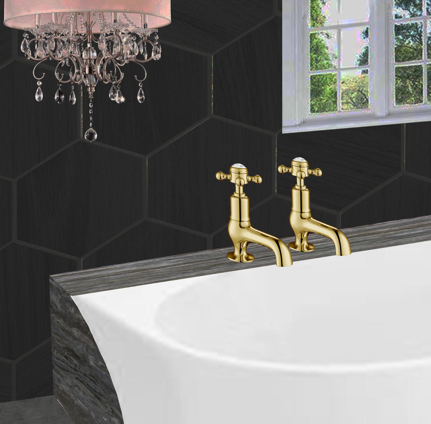 Chester Gold Cross Bath Taps, HP1