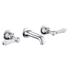 Traditional chrome basin mixer with white ceramic dual lever handle
