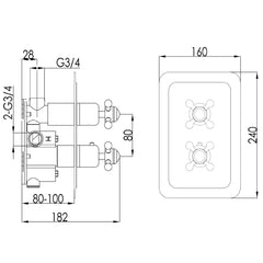 Chrome thermostatic shower mixer valve - Technical drawing