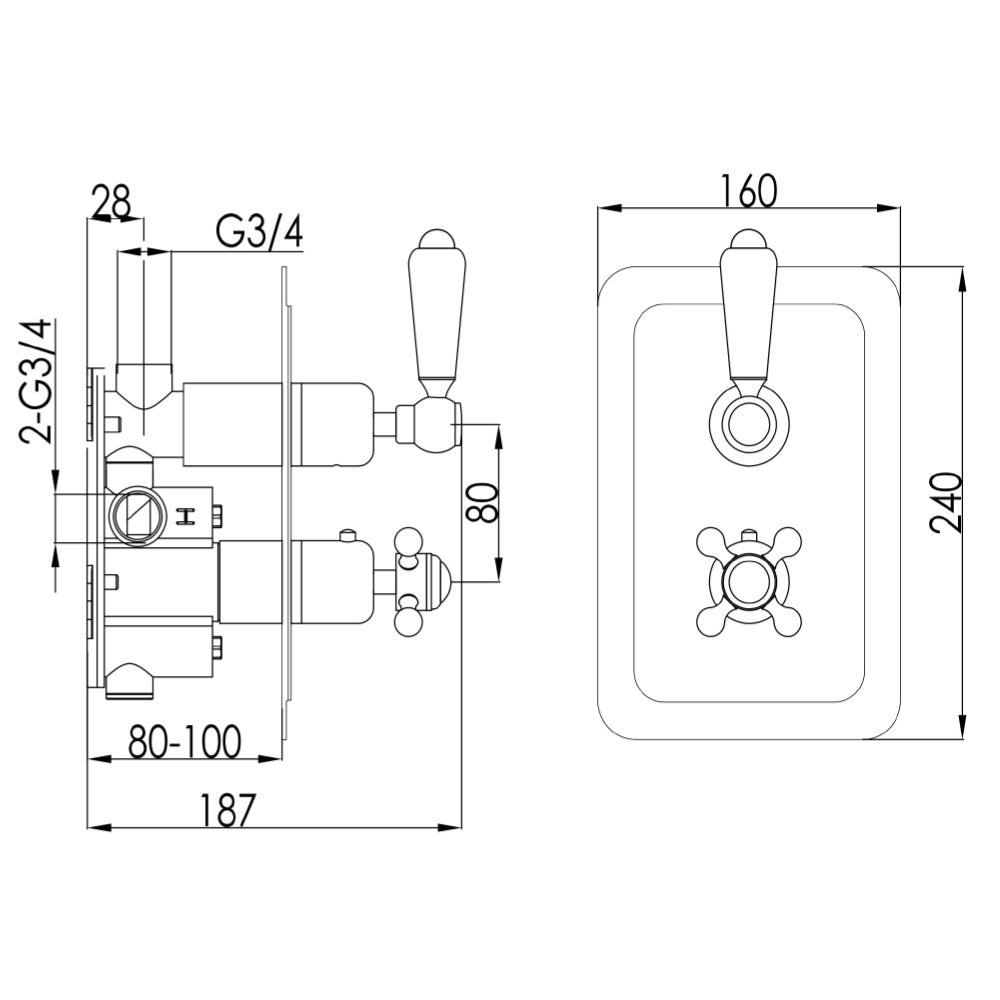 shower valves Technical Drawing