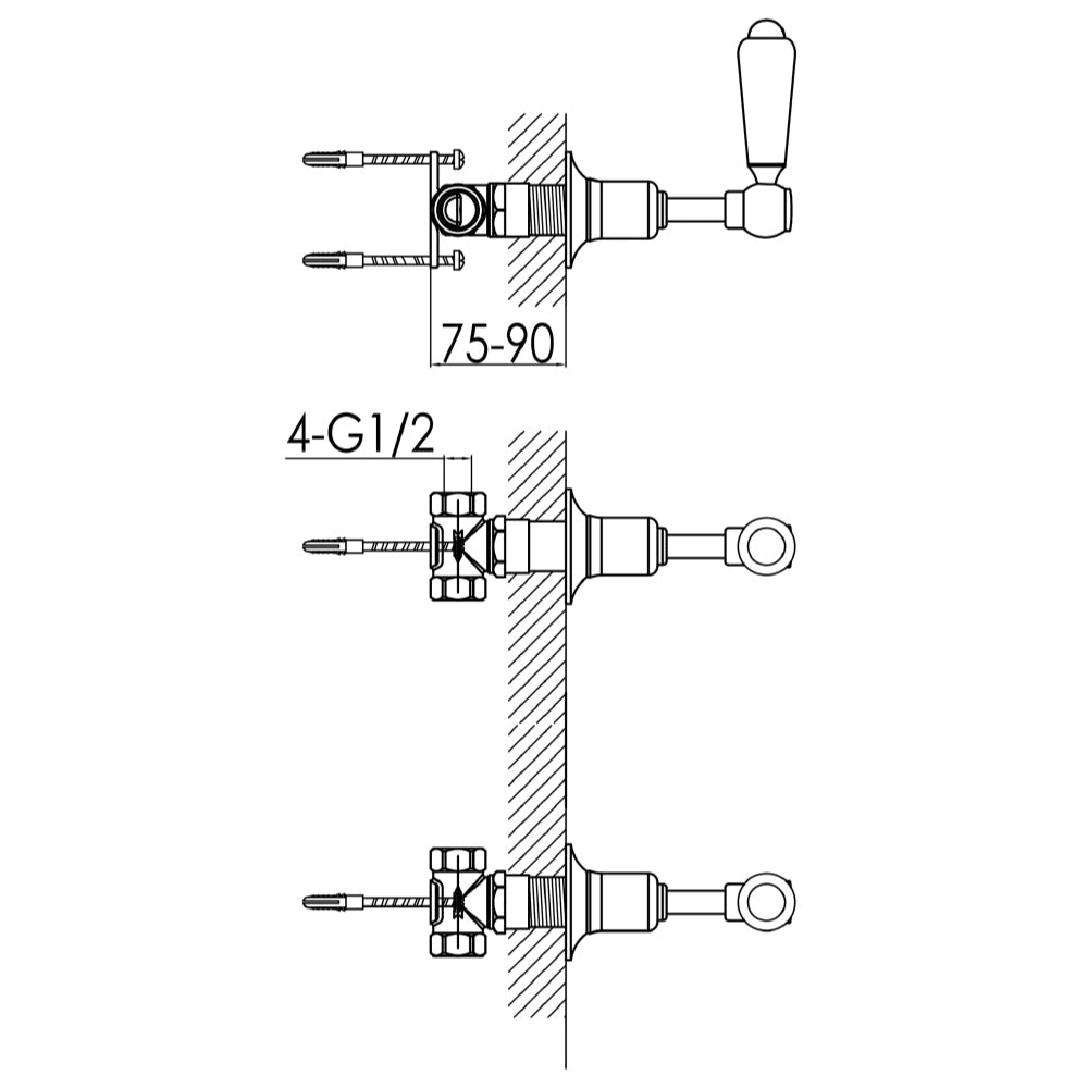 thermostatic shower valves Technical Drawing