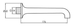 Polished chrome long bath spout - Technical drawing