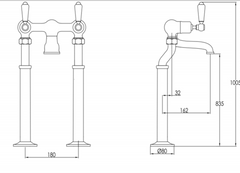 Polished chrome bath filler mixer tap - Techincal drawing