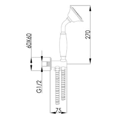 Brushed nickel shower handset - Technical drawing