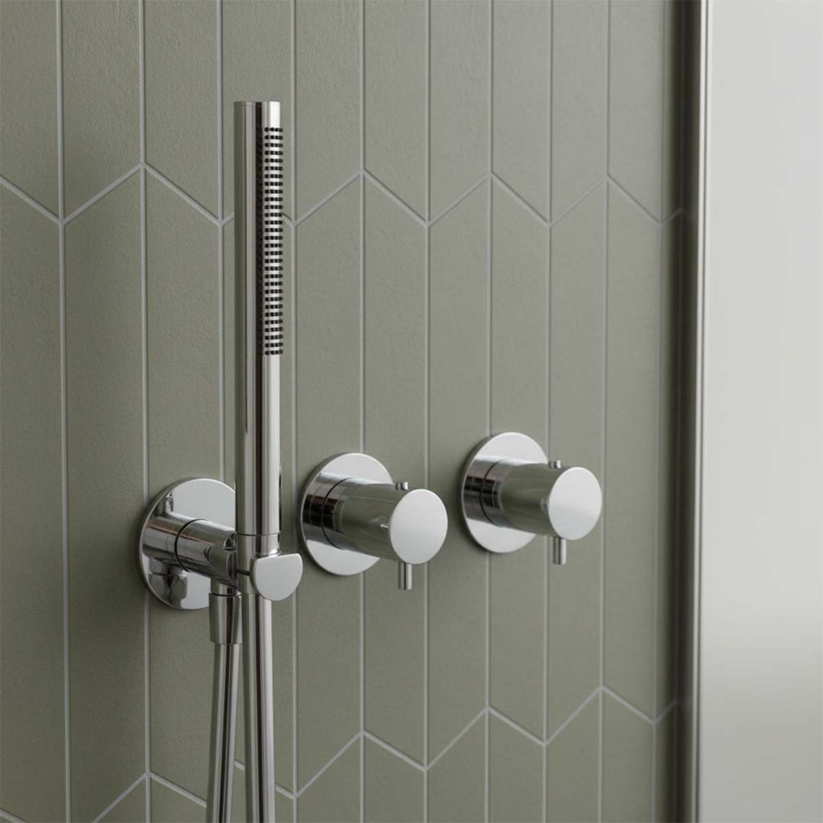 Chrome Concealed 2 Outlet Shower Valve with Pencil Handset - in Ireland