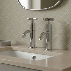 Chrome Modern Deck Mounted Basin Pillar Tap