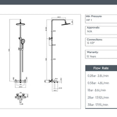 Chrome Thermostatic Shower Overhead Shower, Hand Shower & Bath Spout