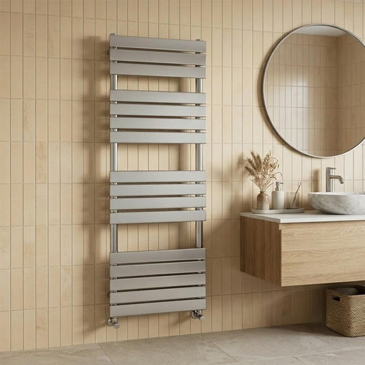 Chrome Towel Radiator with Flat Panels - 1600mm X 500mm 1200