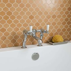 Chrome deck-mounted bath mixer tap