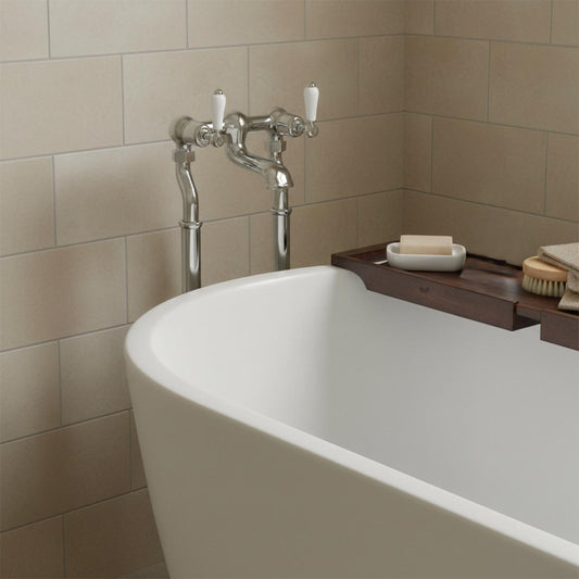 Chrome floor-standing bath filler tap