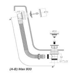 Bath filler waste - Technical drawing