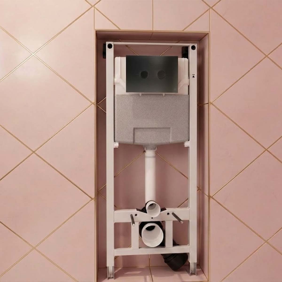Conceaed cistern with frame and pneumatic toilet flush plate