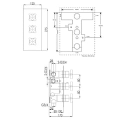 Thermostatic Concealed 3 Outlet Shower Valve - Tapron
