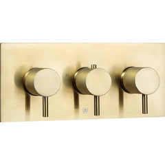 Concealed Thermostatic 2 Outlet 3 Handles Shower Valve - Brushed Brass