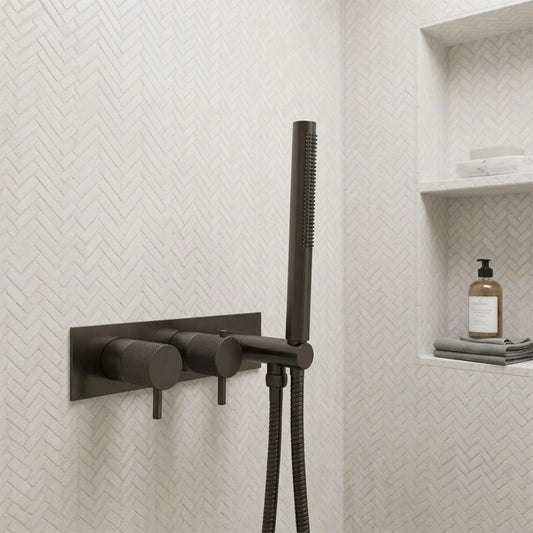 Concealed Thermostatic 2 Outlet Shower Valve & Handset Brushed Black 1200