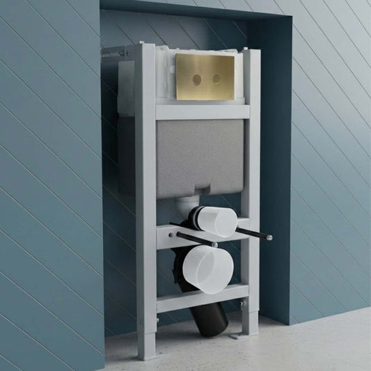 Concealed Toilet Cistern with Frame 0.820m and Brushed Brass Flush Plate 1200
